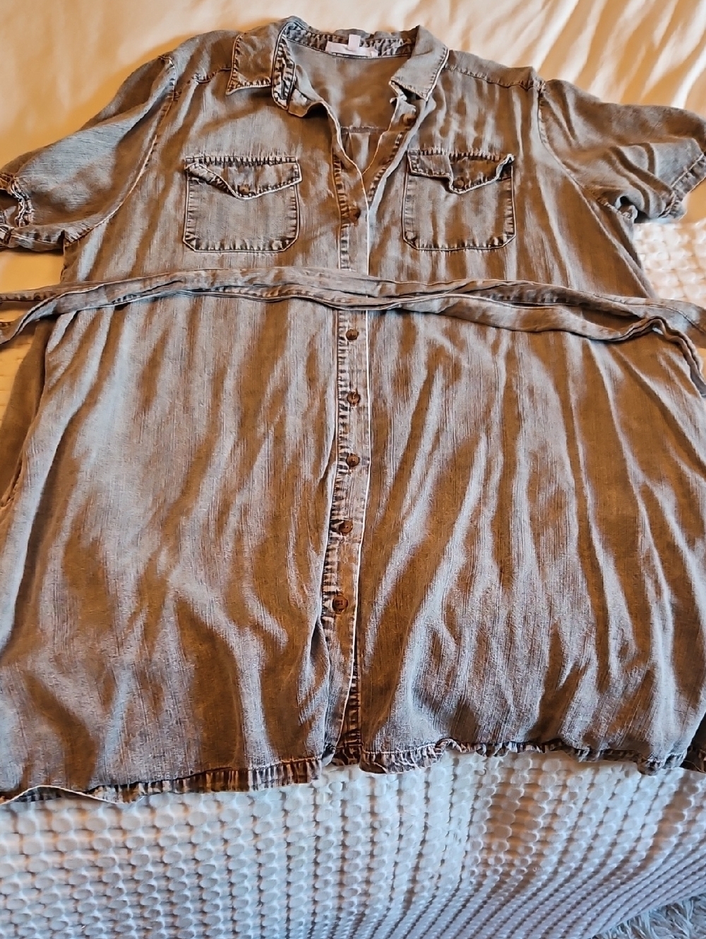 Casual Button-Front Grey Denim Dress 2x